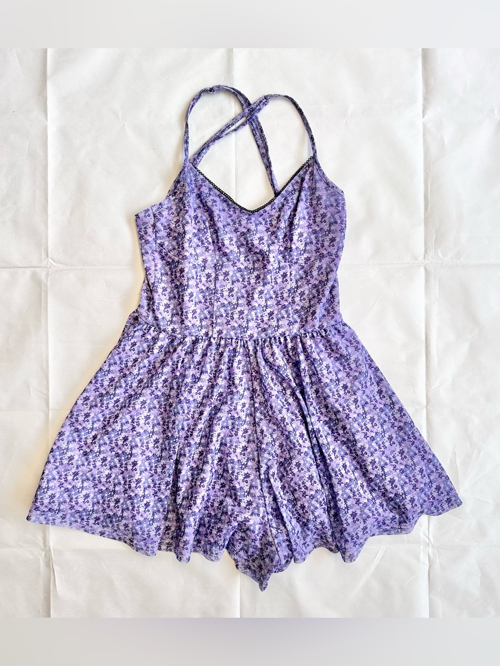 Urban Outfitters Mattie floral mesh purple romper, size xsmall